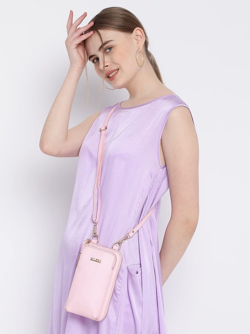 KLEIO PU Leather Multifunctional Mobile Sling Bag for Women - Pink - Image 4